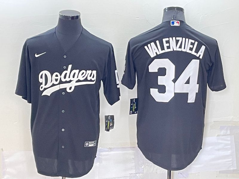Men Los Angeles Dodgers #34 Valenzuela Black Inversion Nike 2022 MLB Jerseys